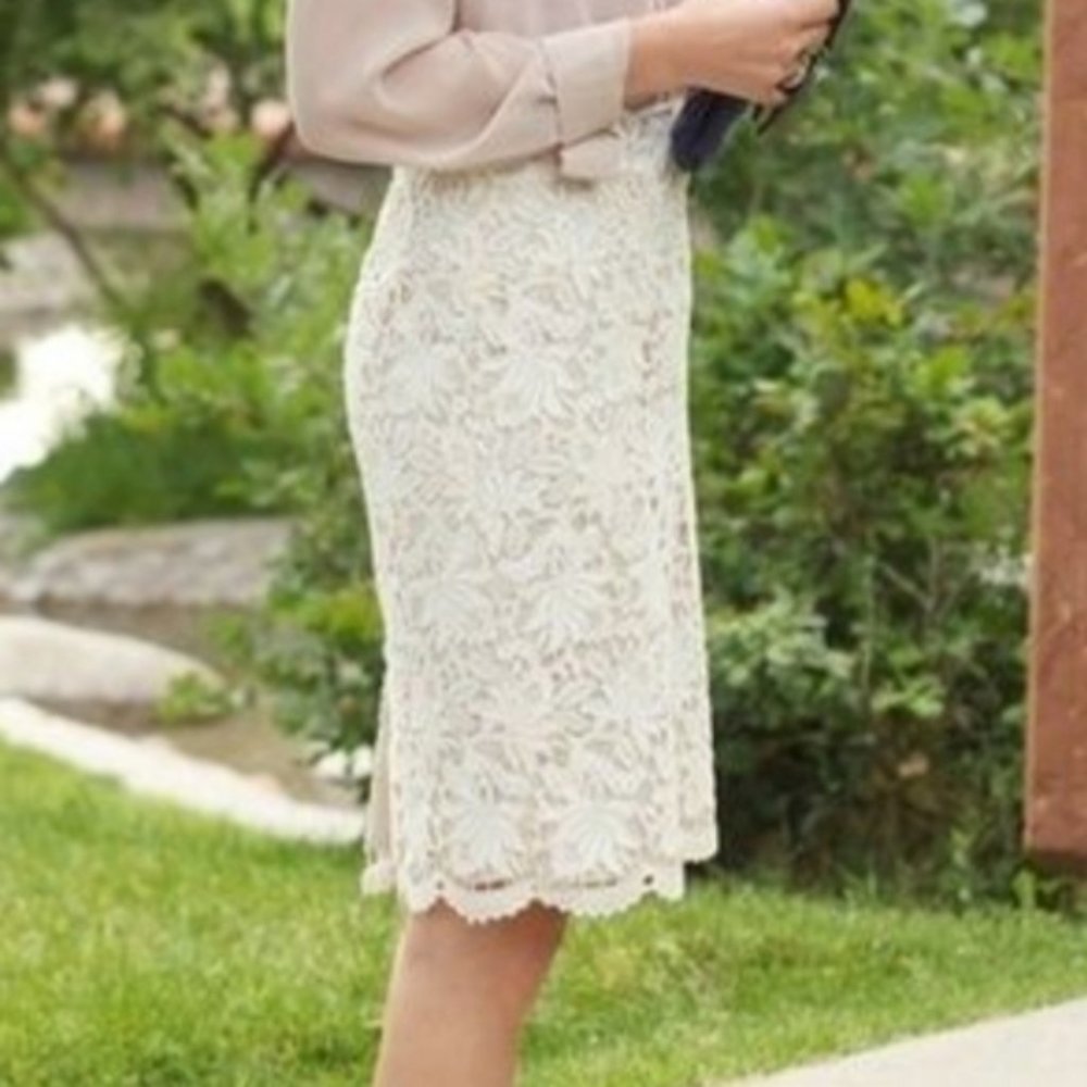 Womens Crochet Lace Pencil Skirt Nude Liner Size 5